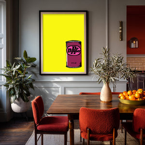 Dr Pepper Pop Of Yellow Minimalist shown framed by Crum Art