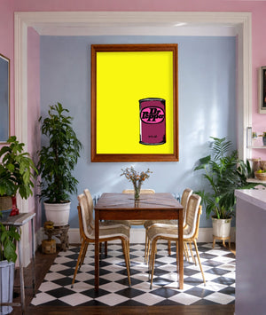 Dr Pepper Pop Of Yellow Minimalist shown framed by Crum Art