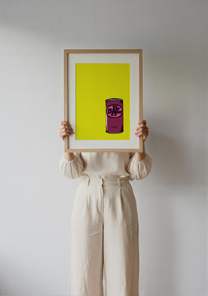 Pop of Yellow Dr Pepper art print by Betsy Crum — framed with velvet mat