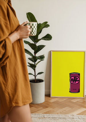 Pop of Yellow Dr Pepper art print by Betsy Crum — framed with velvet mat
