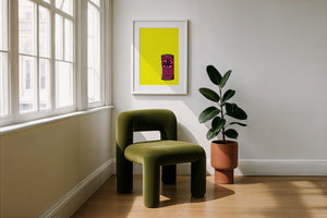 Pop of Yellow Dr Pepper art print by Betsy Crum — framed with velvet mat