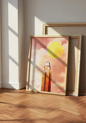 Will Rogers Sun americana art print by Betsy Crum — neutral frame room mockup