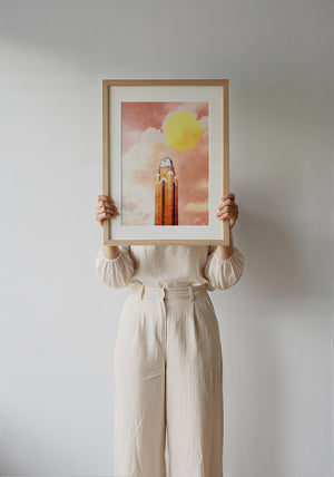 Will Rogers Sun americana art print by Betsy Crum — framed with velvet mat
