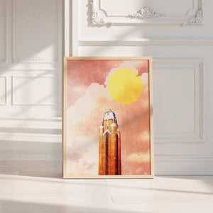 Will Rogers Sun americana art print by Betsy Crum — neutral frame room mockup
