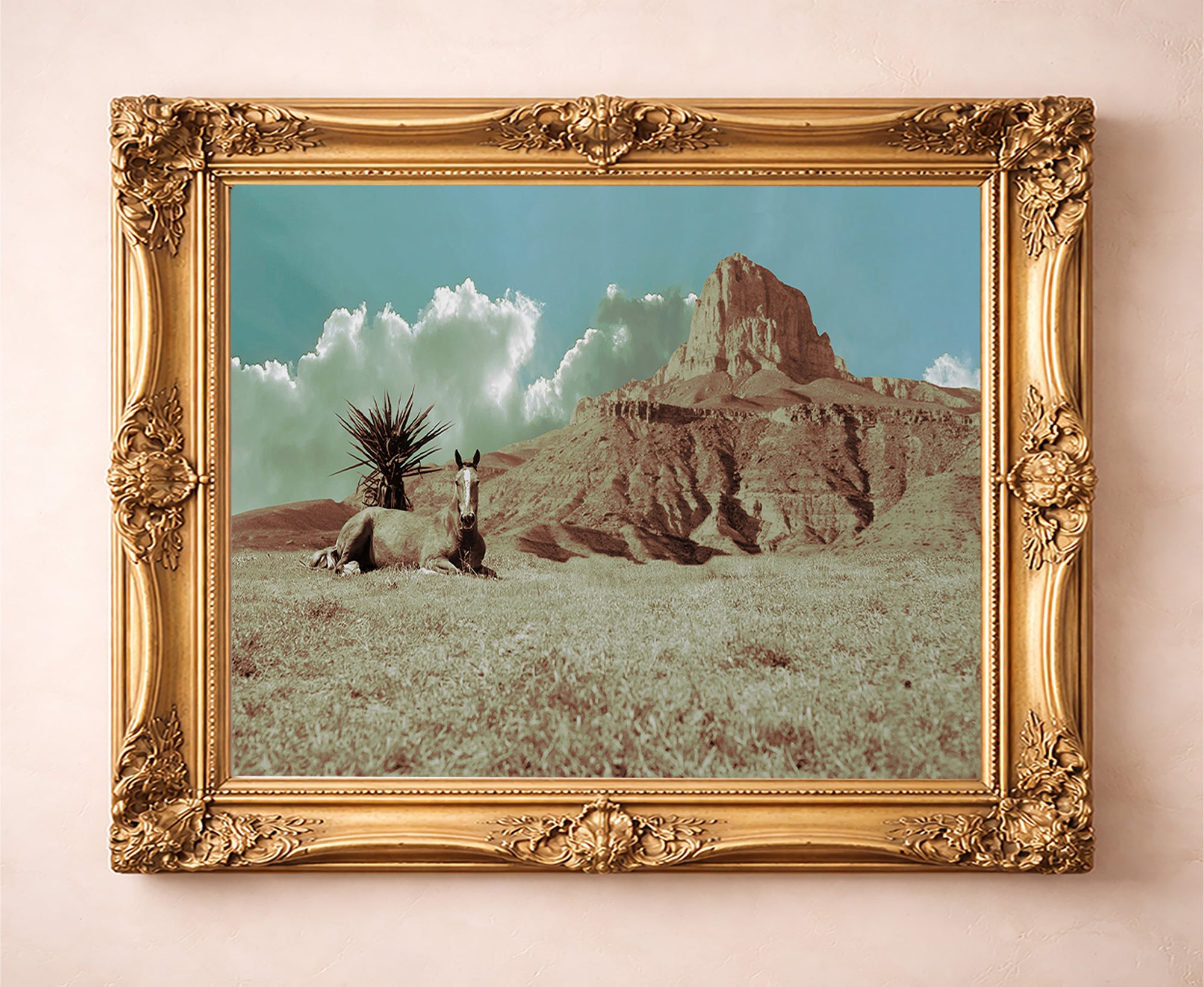 Guadalupe Mountains Horse Big Bend art print by Betsy Crum — in a gold frame