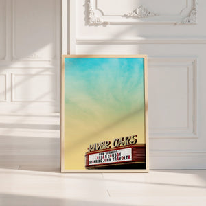 River Oaks Theatre Houston art print by Betsy Crum — neutral frame room mockup