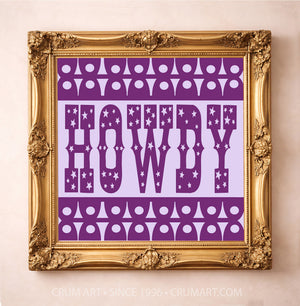 Fort Worth TCU Purple art print in a gold frame by Betsy Crum — square howdy print from Crum Art, available at crumart.com. This museum quality print is made right here in Texas.