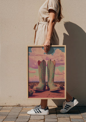 Marfa Boots cowboy boot print by Betsy Crum — framed with velvet mat