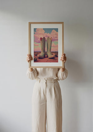 Marfa Boots cowboy boot print by Betsy Crum — framed with velvet mat