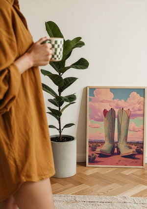 Marfa Boots cowboy boot print by Betsy Crum — framed with velvet mat