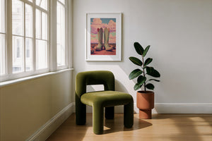 Marfa Boots cowboy boot print by Betsy Crum — framed with velvet mat