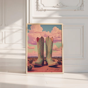 Marfa Boots cowboy boot print by Betsy Crum — neutral frame room mockup