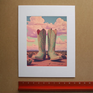 Marfa boots pastel print by Betsy Crum, hand-signed vertical print