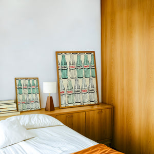 Coca-Cola Refresco kitchen wall art print by Betsy Crum — framed in a wood-accent room