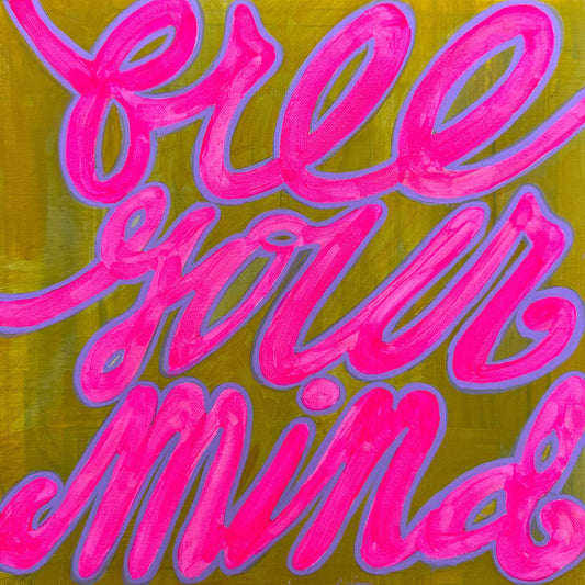 motivational typography free art print with bold pink lettering on green background by Betsy Crum