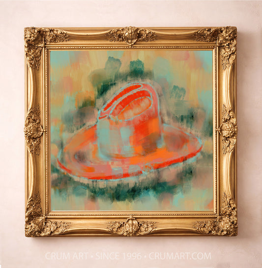 Pastel Cowboy Hat Print art print in a gold frame by Betsy Crum — square western art from Crum Art, available at crumart.com. This museum quality print is made right here in Texas.