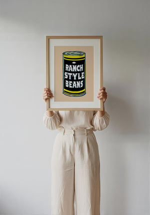 Ranch Style Beans kitchen wall art print by Betsy Crum — framed with velvet mat