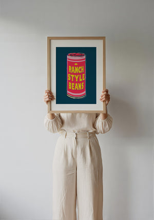 Ranch Style Beans kitchen wall art print by Betsy Crum — framed with velvet mat