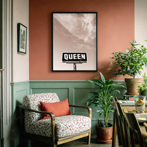 Queen with a Big Sky sepia print shown framed in a reading corner — Texas photography by Betsy Crum