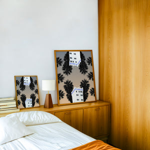 Pioneer Flour Mill San Antonio art print by Betsy Crum — framed in a wood-accent room