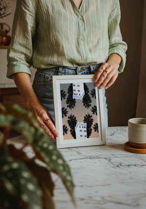 Pioneer Flour Mill San Antonio art print by Betsy Crum — neutral frame room mockup