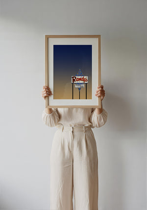 Randy's Bingo San Antonio art print by Betsy Crum — framed with velvet mat