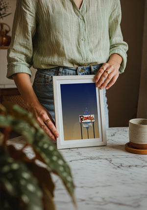 Randy's Bingo San Antonio art print by Betsy Crum — neutral frame room mockup
