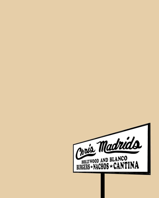 San Antonio Chris Art Print by Betsy Crum featuring vintage style cantina sign on beige background