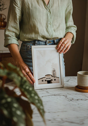 Show Arena Fort Worth art print by Betsy Crum — neutral frame room mockup