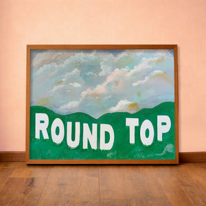 Round Top Hollywood Sign Texas art print by Betsy Crum — horizontal room scene