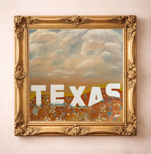 Hollywood Sunset Sky Print art print in a gold frame by Betsy Crum — square texas art from Crum Art, available at crumart.com. This museum quality print is made right here in Texas.