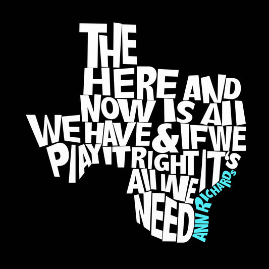 Texas Politics Women Art Print with modern text design in shape of Texas by Betsy Crum
