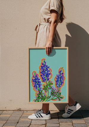 Blue Hill Country bluebonnet art print by Betsy Crum — framed with velvet mat