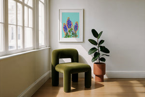 Blue Hill Country bluebonnet art print by Betsy Crum — framed with velvet mat