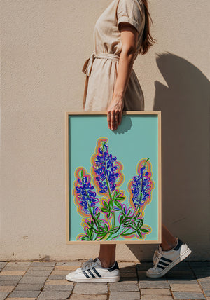 Blue Hill Country bluebonnet art print by Betsy Crum — framed with velvet mat
