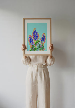 Blue Hill Country bluebonnet art print by Betsy Crum — framed with velvet mat