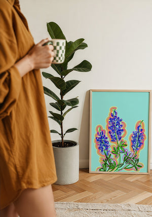 Blue Hill Country bluebonnet art print by Betsy Crum — framed with velvet mat