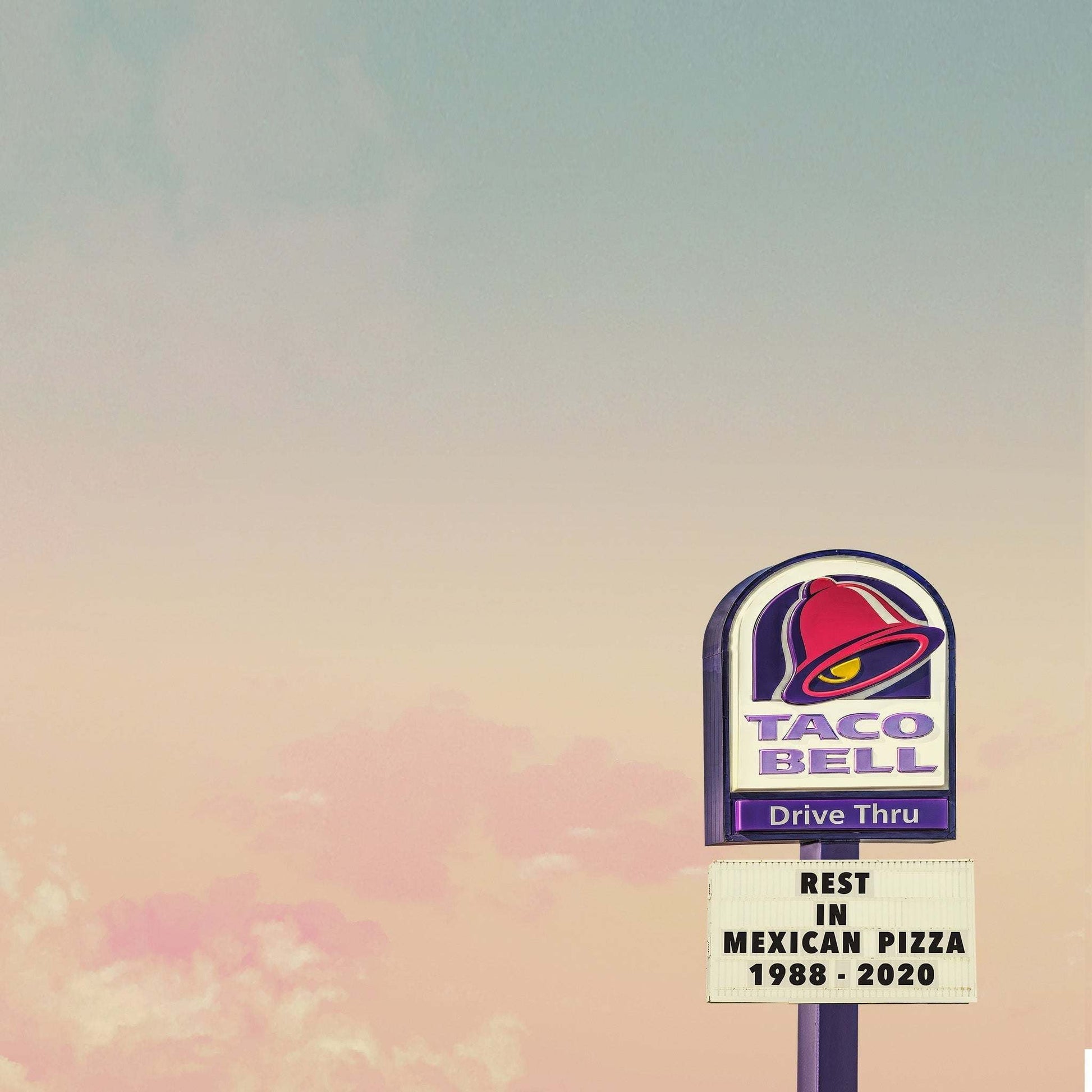 Texas Sky Taco Art Print featuring Taco Bell sign with pastel sky background by Betsy Crum