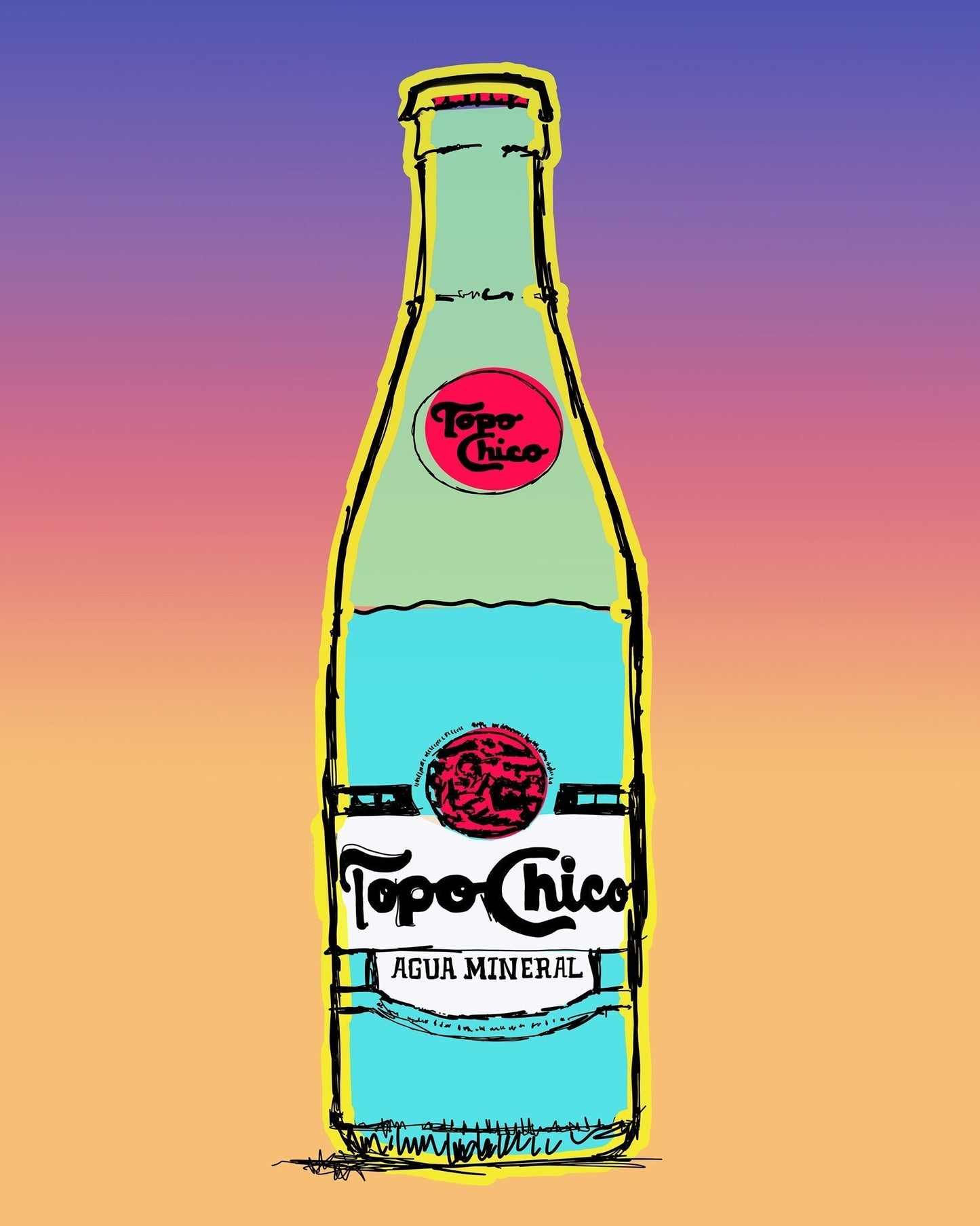 Topo Chico Texas Art Print colorful bottle illustration on gradient background by Betsy Crum