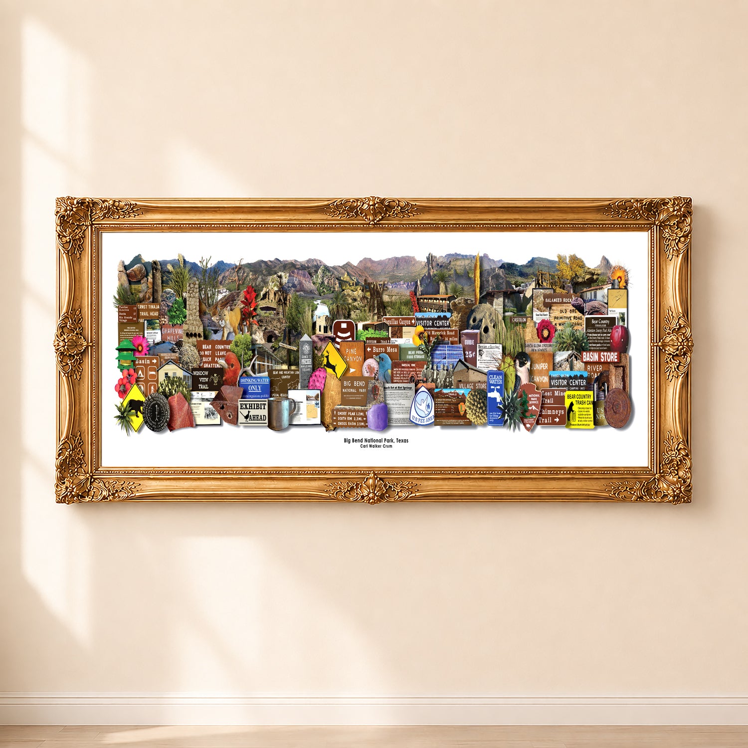Big Bend National Park photomontage art print by Carl Crum in a gold frame