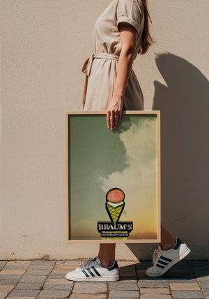 Braum's Sign Big Sky Americana art print by Betsy Crum — framed with velvet mat