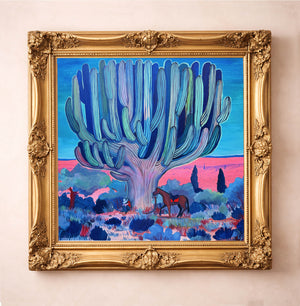 Cactus Art Print – Cosmic Saguaro Cowboy Horse Psychedelic Desert Western Wall Art | Caya Crum