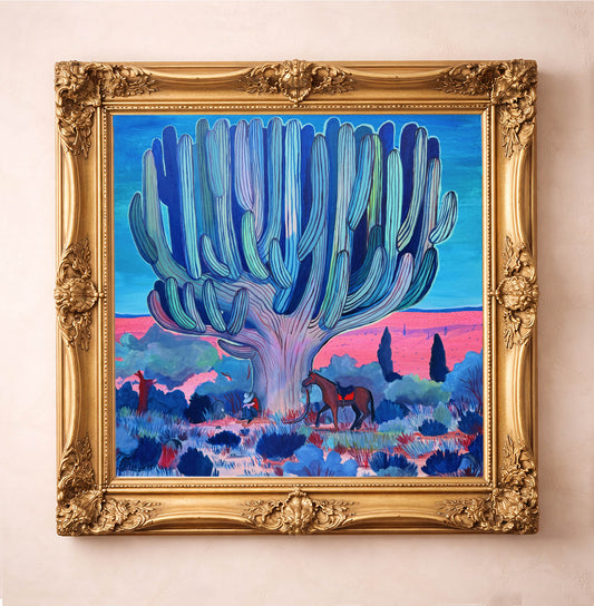 Cactus Art Print – Cosmic Saguaro Cowboy Horse Psychedelic Desert Western Wall Art | Caya Crum