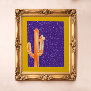 Cactus Art Print – Cosmic Saguaro Yellow Western Wall Art | Caya Crum