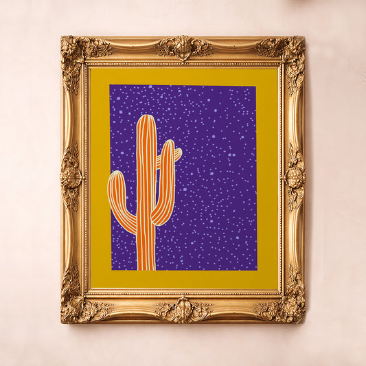 Cactus Art Print – Cosmic Saguaro Yellow Western Wall Art | Caya Crum