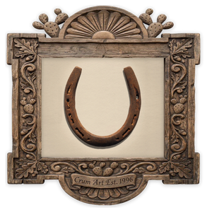 Lucky Horseshoe — western art print by Carl Crum in a horizontal carved wood frame