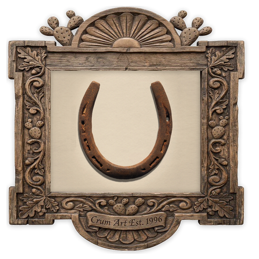 Lucky Horseshoe — western art print by Carl Crum in a horizontal carved wood frame