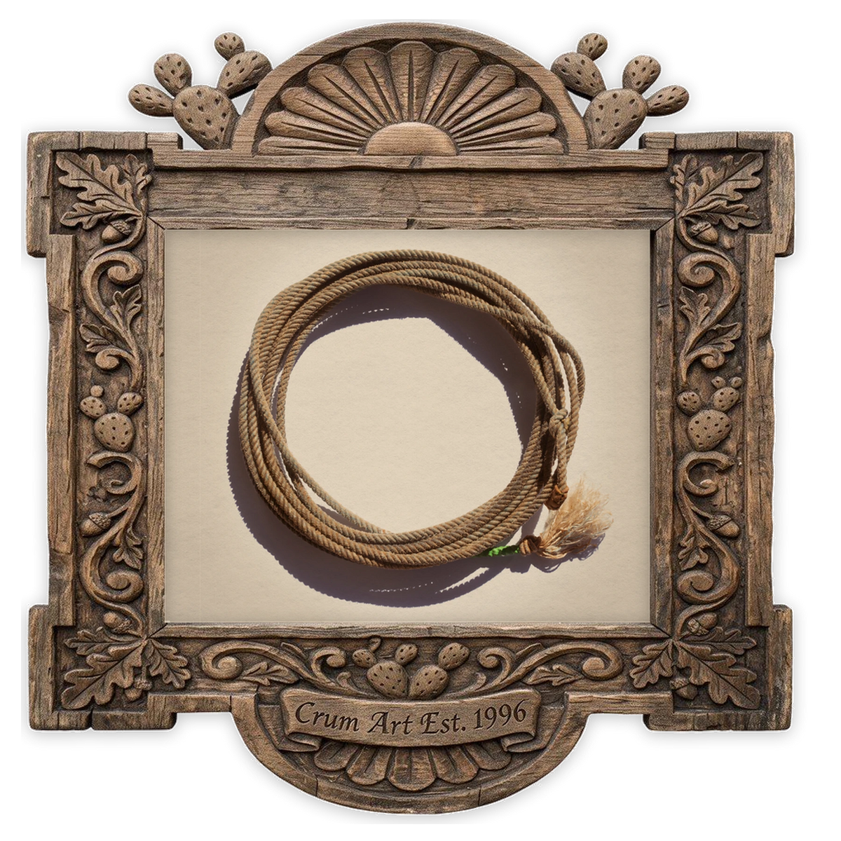 Modern Lasso Lariat — cowboy art print by Carl Crum in a horizontal carved wood frame