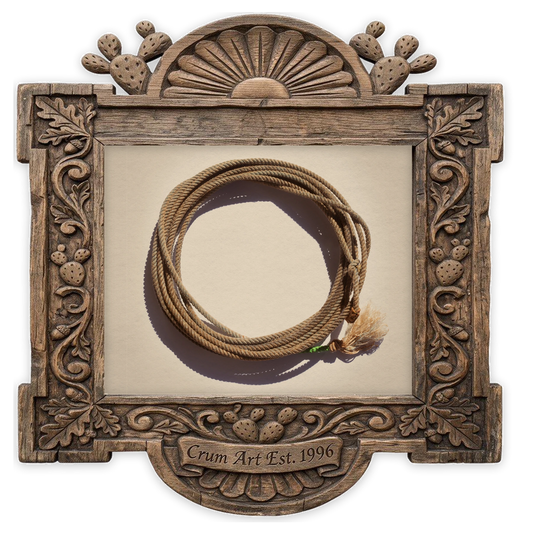 Modern Lasso Lariat — cowboy art print by Carl Crum in a horizontal carved wood frame