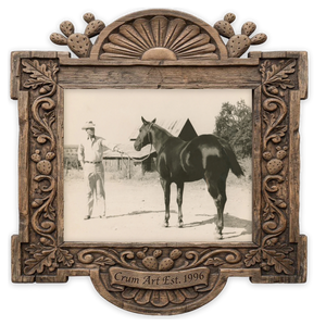 JY Crum Rancher — western art print by Carl Crum in a horizontal carved wood frame